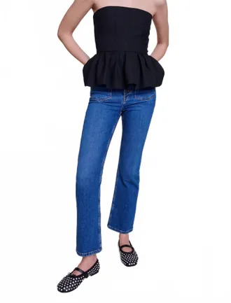 Maje Denim Jeans With Button Front Fly And Front Pockets In Bleu
