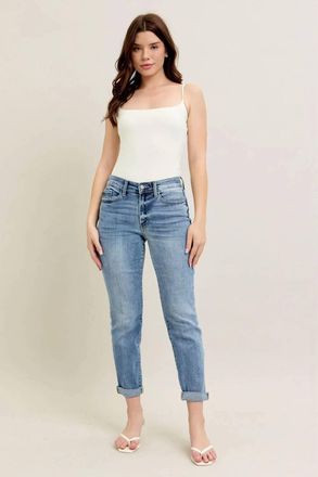 Judy Blue Mid Rise Boyfriend Denim Jeans - Plus In Bleach Wash