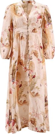 Zimmermann Ascension Plunge Linen Midi Dress-Donna