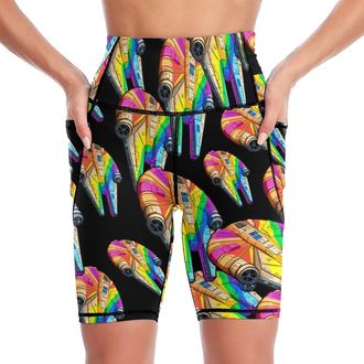 Generic Star Wars Rainbow Millennium Falcon Cycling Shorts Women Biker Short Yoga Leggings Casual Pants with Pockets S