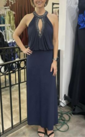 MIGNON Beaded Halter Neckline Gown In Midnight