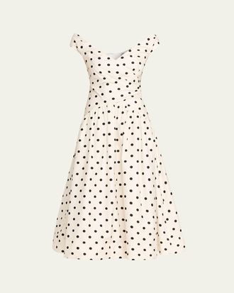Self Portrait Polka-Dot Cotton Midi Dress