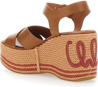 Chlo&eacute; Womens Wedge Sandals Leather Brown