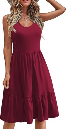 Zeagoo Womens Sleeveless Casual Dress Summer Midi Shirt Dress Solid Color Beach Sundress Wine Red XL