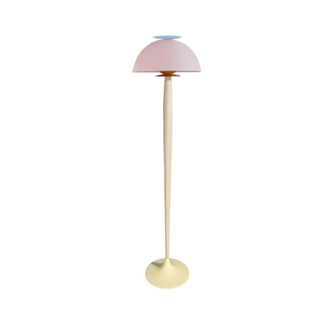 Tosel Lamp&aacute;ra de pie madera,metal Alt.165cm oro viejo ;Pantalla: rose
