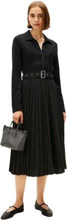 Tommy Hilfiger Womens Interlock Mix Media Polo DRS LS WW0WW48398 Polo Dress, Black, S