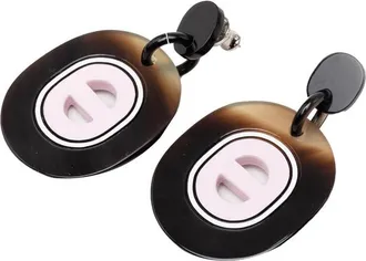 Herm&egrave;s Pre-owned Hermes Buffalo Horn Lacquered and Palladium Plated Fidelio Village Drop Bullet Back Earrings Ladies LA86CRE45T5GJV4L