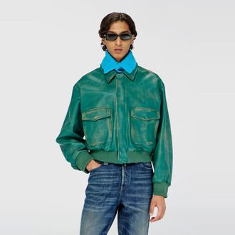 Diesel Aviator jacket in treated leather - Leather jackets - Man - Green