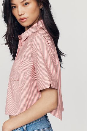 Maeve Merritt Short-Sleeve Cropped Buttondown Shirt