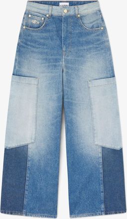 Ganni Blue Baggy Cargo Jeans in Patchwork Denim - Size 24W/33L Organic Cotton