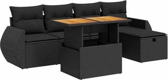 vidaXL Set Sof&aacute;s Jard&iacute;n Y Cojines 6 Pzas Rat&aacute;n Sint&eacute;tico Acacia Negro Vidaxl