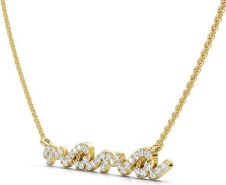 Pompeii3 Diamond Script Mama Pendant Gold Necklace 1 1/2 Wide Lab Grown