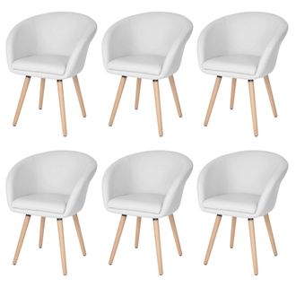 Hhg Juego De 6 Sillas De Comedor Malm&ouml; T633, Silla De Cocina, Dise&ntilde;o Retro De Los A&ntilde;os 50, Piel Sint&eacute;tica, Blanco