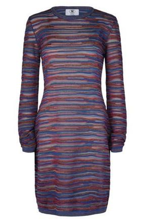 M Missoni Stripe Long Sleeve Wool Blend Knit Minidress in Multi Purple Red Blue Grey at Nordstrom Rack, Size X-Large