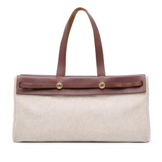 Herm&egrave;s Pre-owned Womens Haut Courroies Tote Canvas Leather - Tan Textile - One Size