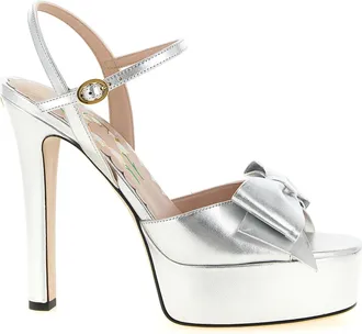 Valentino Garavani Silver Leather Stiletto Heel Womens Sandals