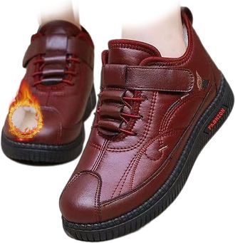 Generic Womens Comfortable Waterproof Warm Thicks Ankle Boots, Soft Bottom Anti-Slip Embroidered Fleece Snow Boots, Winter Walking Shoes (6.5,Burgundy)