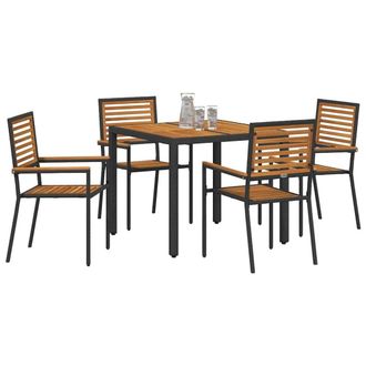 Berkfield Home Modern 5 Piece Garden Dining Set Black Poly Rattan Acacia