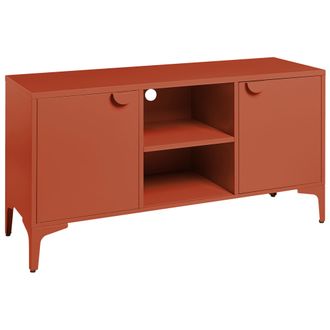 Beliani Mueble De Tv Industrial De Dos Puertas Con Seis Estantes Y Un Compartimento Abierto De Acero Pintado Sala De Estar Marr&oacute;n Dorado Ardura