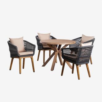 Sklum Sklum - Set De Mesa Redonda En Madera (&oslash;100 Cm) Naele Y 4 Sillas De Jard&iacute;n Barker