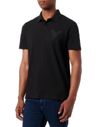 A|X Armani Exchange Mens The Urban Expedition, Sustainable, Eagle Artwork Polo Shirt, Black, XS