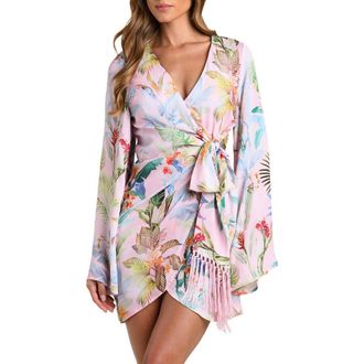 L'agence Colorful Palms Long Sleeve Cover-Up Dress in Pink Multi at Nordstrom, Size X-Small