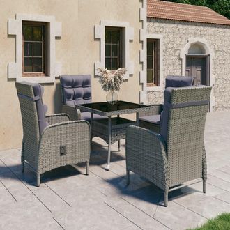 vidaXL Vidaxl - Muebles De Jard&iacute;n 5 Piezas Rat&aacute;n Sint&eacute;tico Y Vidrio Gris