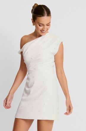 Six Stories Asymmetric Bardot Mini Dress in White at Nordstrom, Size 12