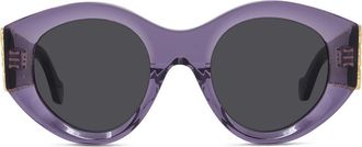 Loewe Anagram 50mm Round Sunglasses in Shiny Violet /Smoke at Nordstrom