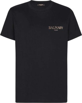 Balmain T-shirt van katoen met logo-applicatie - Heren - T-shirts - Zwart - M - Katoen - Tops