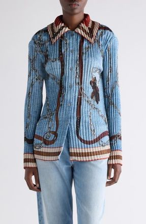 Acne Studios Pleated Print Button-Up Shirt in Denim Blue at Nordstrom, Size 10 Us