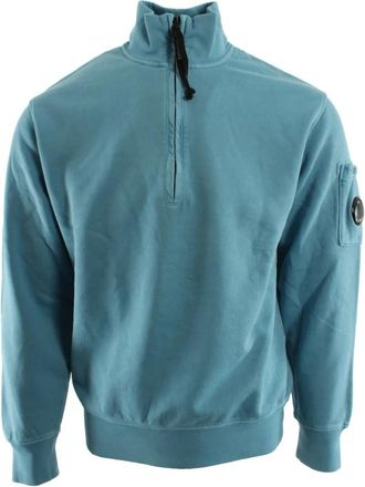 C.P. Company Diagonal Fleece Quarter Zip Sweatshirt - Heren - Vesten met rits - Blauw - S - Katoen - Hoodies & sweatvesten