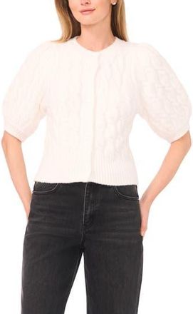 Halogen Puff Sleeve Cable Cardigan in Antique White at Nordstrom Rack, Size Medium