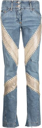 Dolce & Gabbana 2000s snake-panelled slim-cut jeans - women - Cotton/Watersnake Skin - 40 - Blue