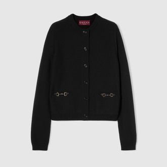 Gucci Wool Cashmere Cardigan With Horsebit, Black
