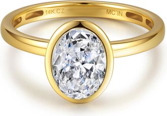 MAX + STONE Solid 10K Gold 3 Carat Oval Bezel 9X7MM Cubic Zirconia Engagement Ring