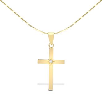 Jewelco London 9ct Gold 0.03ct Diamond Solitaire Cross Pendant