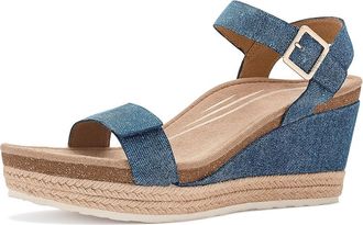 Aetrex Sydney Adjustable Wedge Sandals Womens Wedge Shoes Denim : EU 41 (US Womens 10-10.5) M (B), Leather