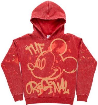 Disney Mickey Mouse Fleece Pullover Hoodie in Mickey Red Acid Wash at Nordstrom, Size X-Large