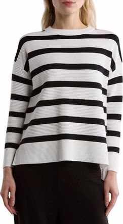 T Tahari Striped Crewneck Sweater In Snow Globe White, Black