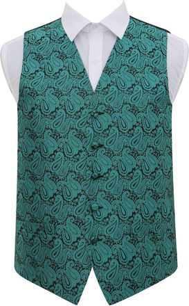 DQT Men Paisley Floral Wedding Tuxedo Waistcoat Teal 42