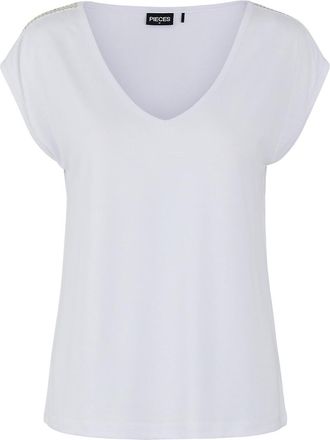 Pieces T-shirt met korte mouwen, sierjuwelen op de schouders