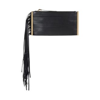 Elisabetta Franchi Clutches, female, Black, Size: ONE SIZE Fringe Leather Clutch