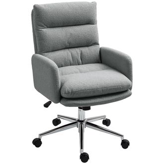 HOMCOM Upholstered Desk Chair with Height Adjustable - Grey | TJ Hughes
