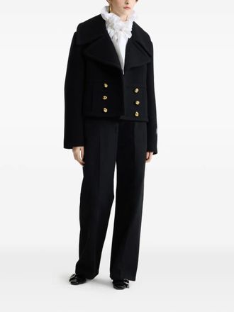 【NOTHING WRITTEN】Vegetable Leather Pea Coat Black Nothing Written Black Vegetable Leather Pea Coat - bei