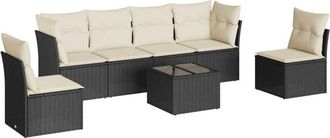 vidaXL Vidaxl - Set De Comedor De Jard&iacute;n 7 Pzas Y Cojines Rat&aacute;n Sint&eacute;tico Negro
