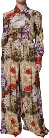 Dolce & Gabbana Womens Multicolor Floral Wide Leg Jumpsuit Dress Silk