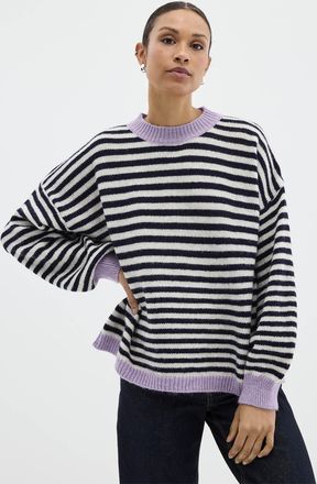 Contemporaine Womens Contrasting trim striped fluffy sweater Exclusive collection from Italy