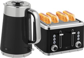 HOMCOM 1.7L 3000W Rapid Boil Kettle and 4 Slice Toaster Set Crumb Tray - Black | TJ Hughes