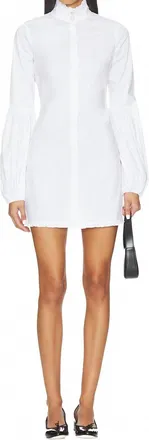 Caroline Constas Jacqueline High Neck Ruffle Mini Shirt Dress In White